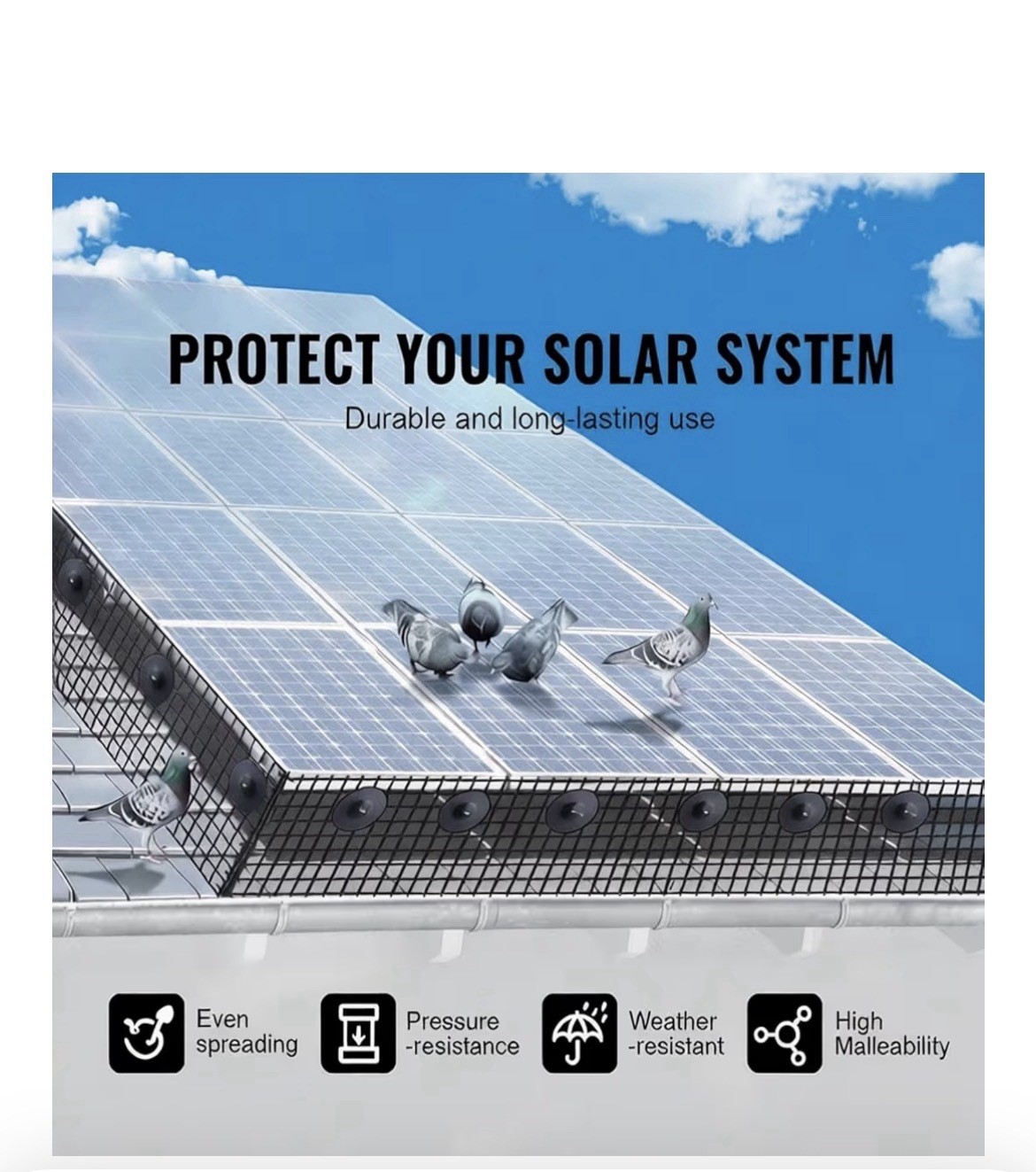 Solar Panel Bird Wire Guard Kit PVC Welded Mesh Roof Pigeon Net 6in/8in x100ft