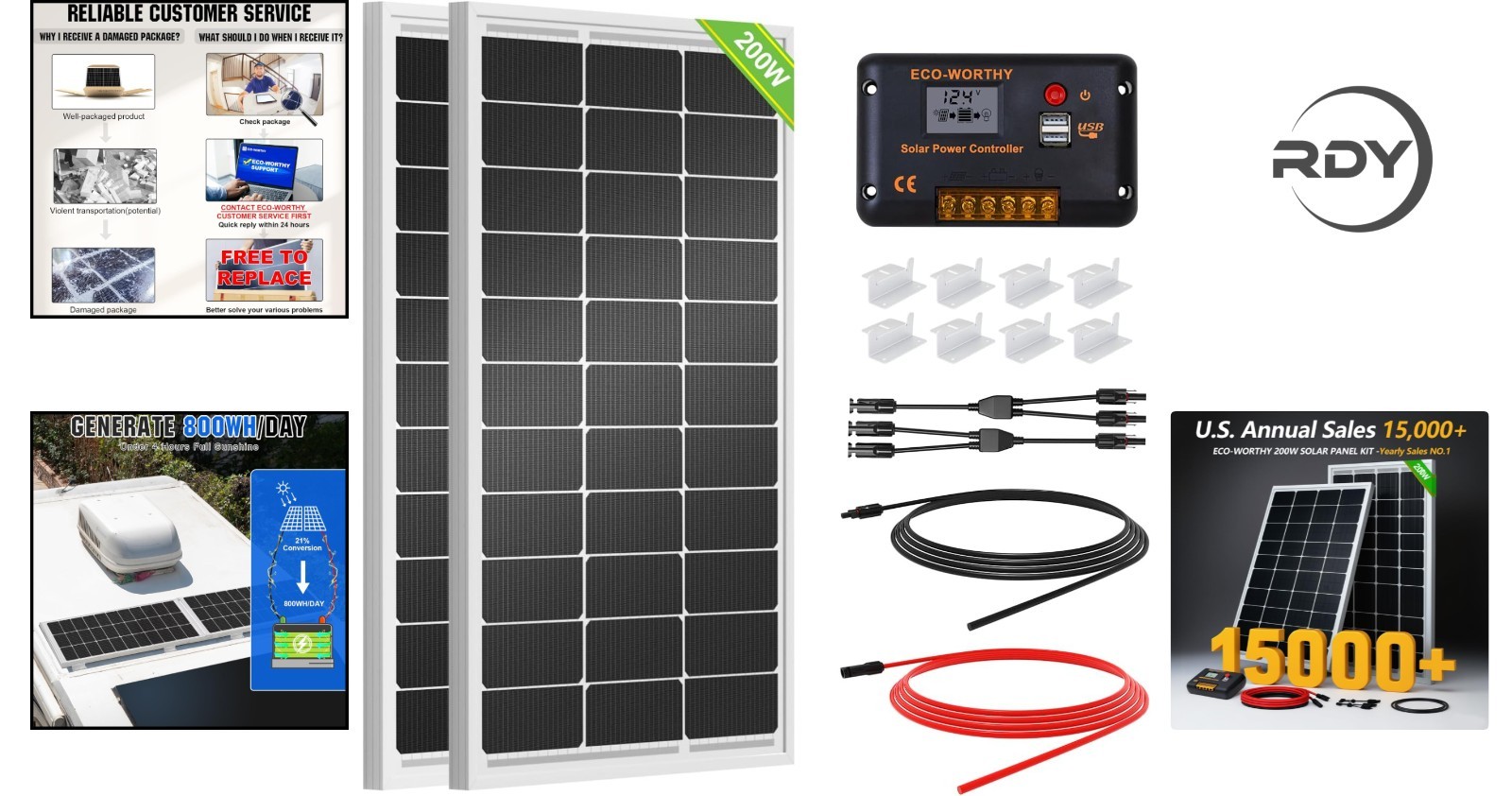 Complete 200W Solar Panel Kit with Durable Components for Off-Grid Living