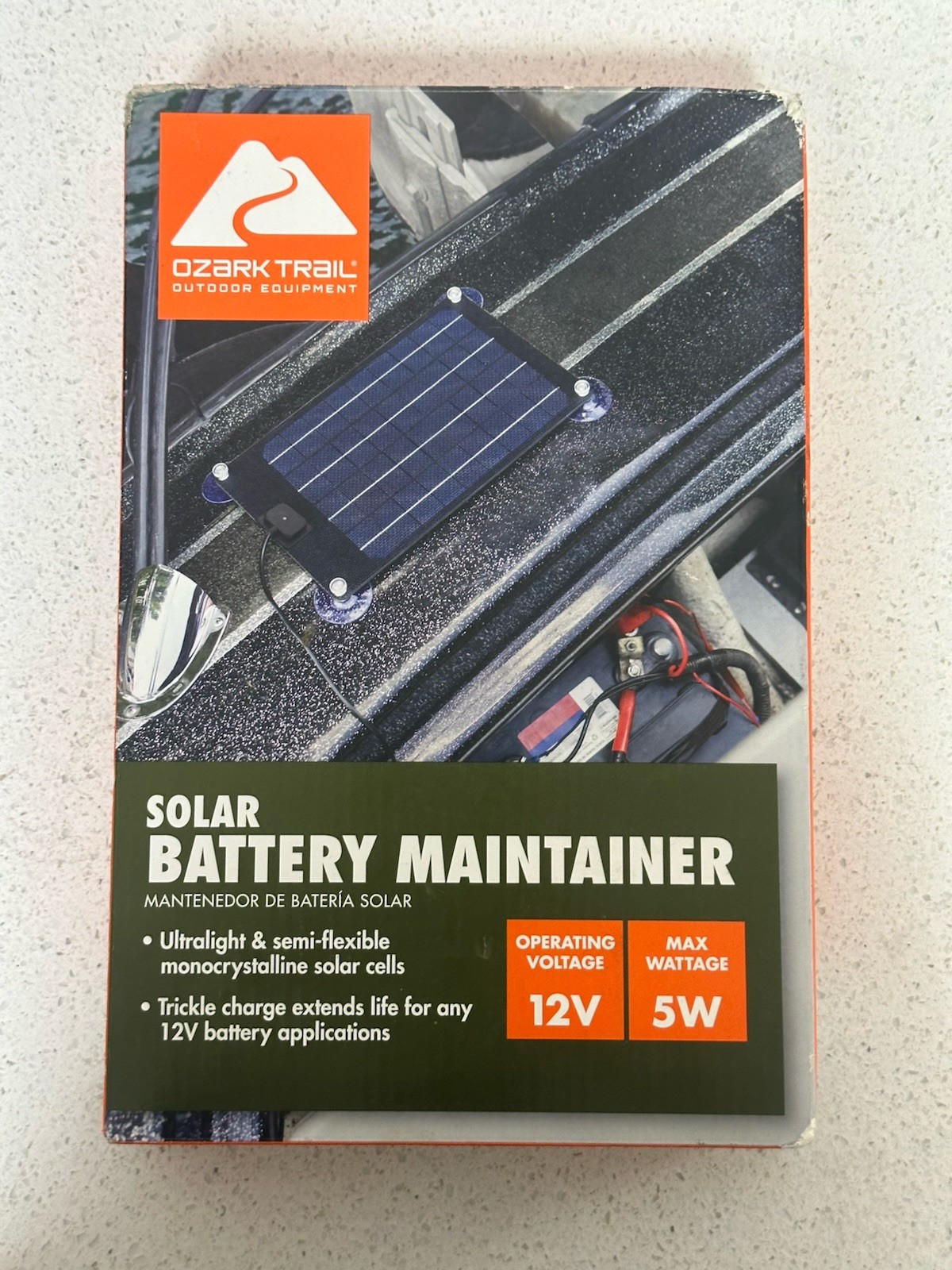 Ozark Trail 12V 2.5W Portable Solar Battery Maintainer Black -NO BATTERY CLAMPS