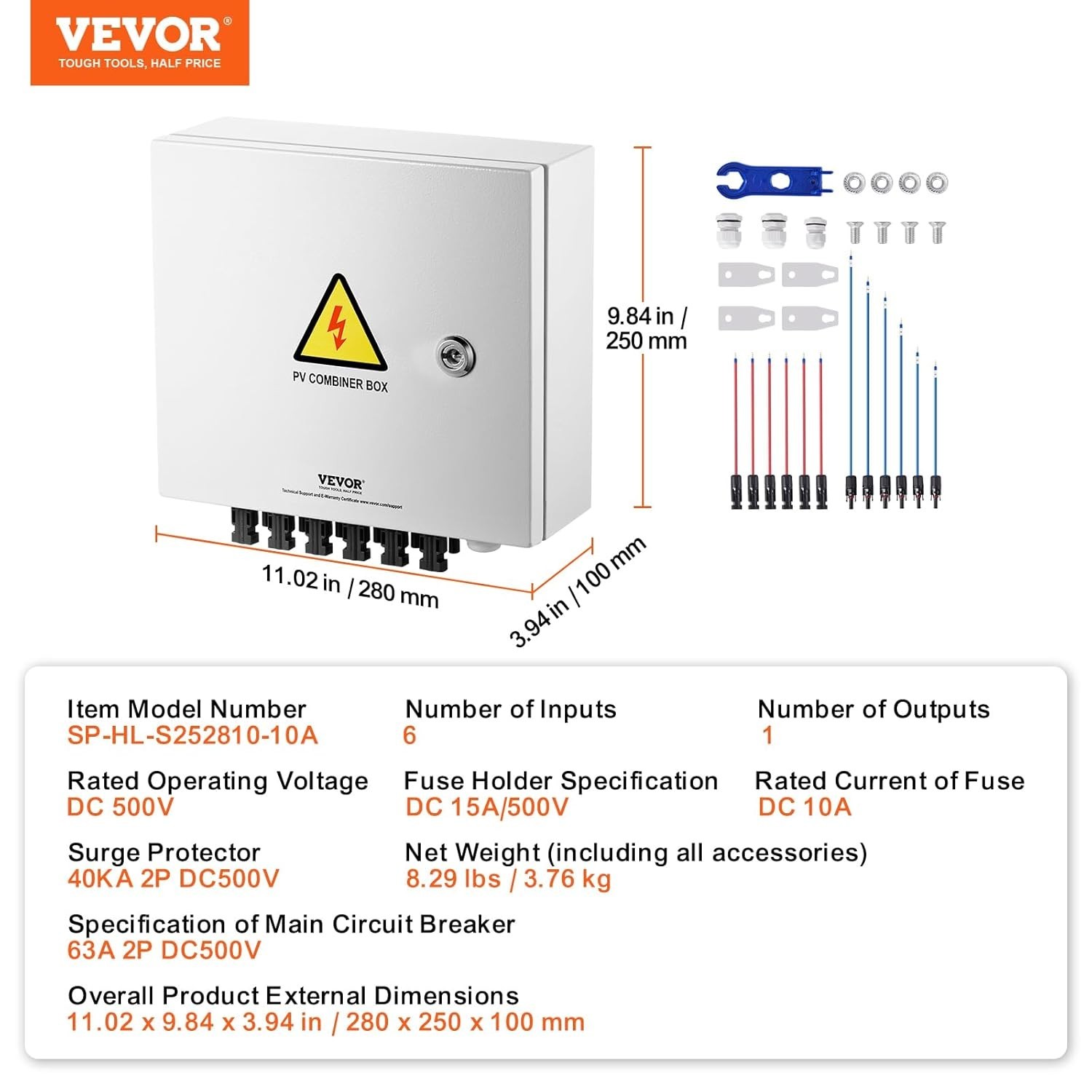 6-String Metal Solar Combiner Box 63A Circuit Breaker, , for On/Off Grid