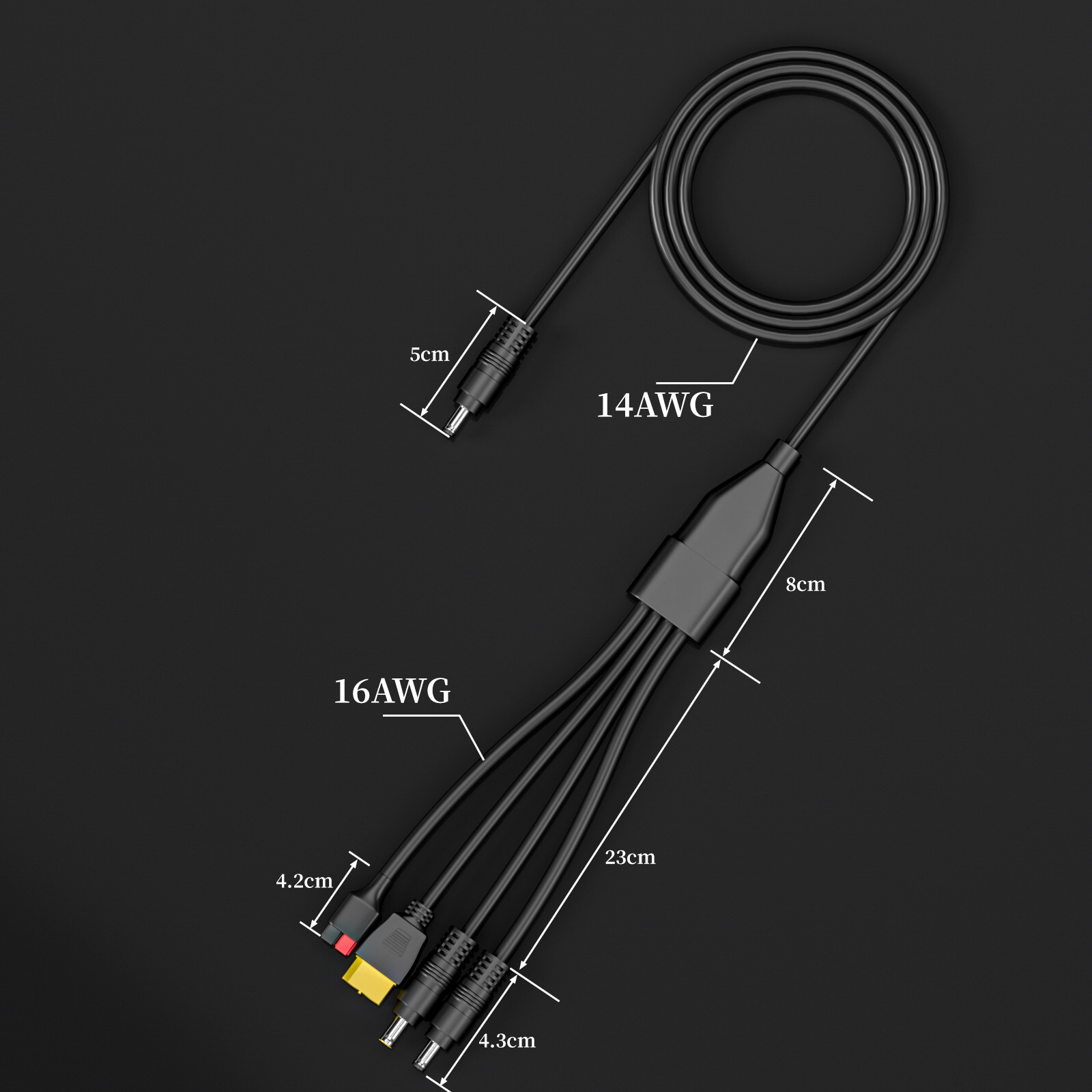 4IN1 DC Extension Cable 6.56ft DC5521 to 45A Connector XT60 5.5mm 8mm Connector