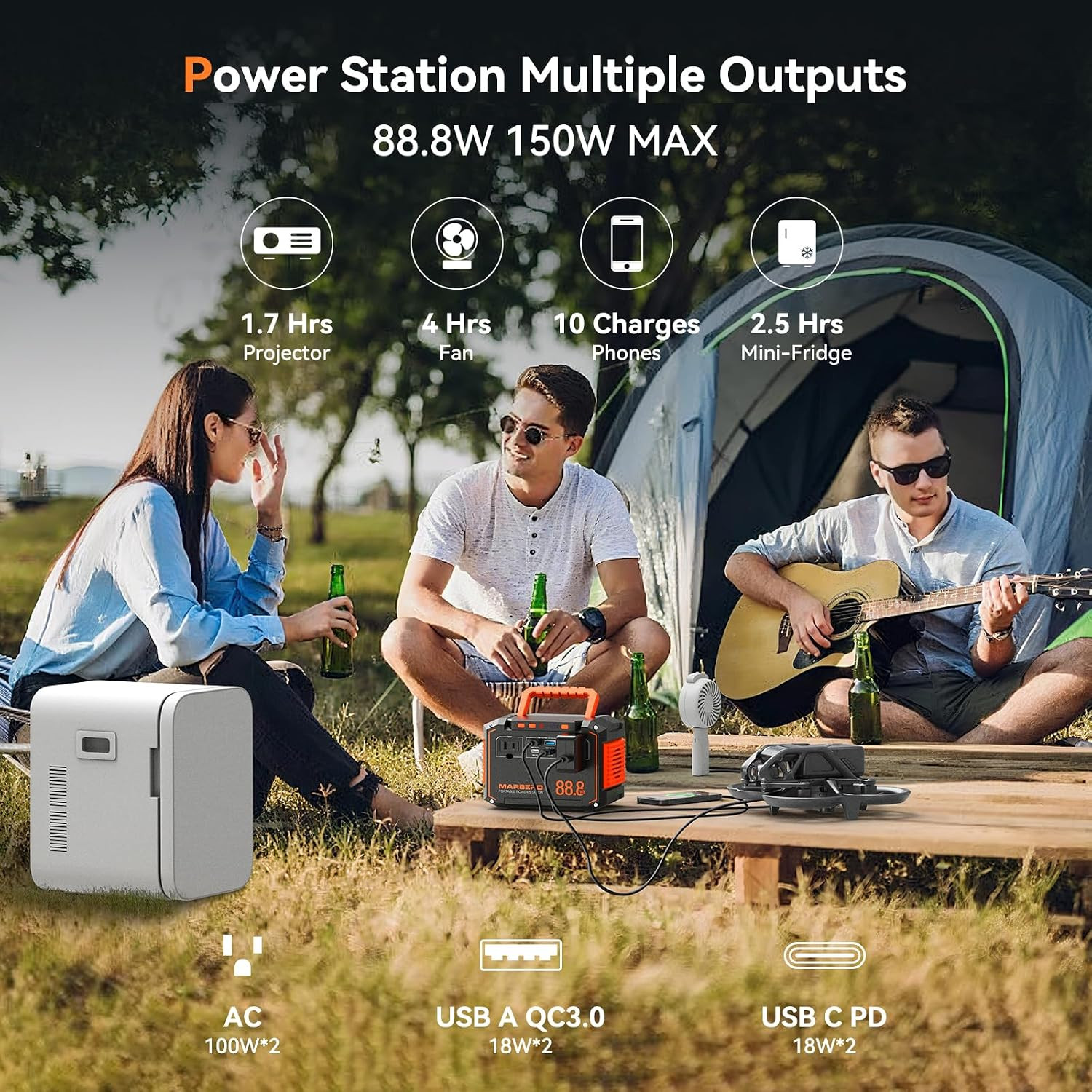 MARBERO 88.8Wh Portable Power Station with 30W Solar Panel 150W Peak Camping Sol
