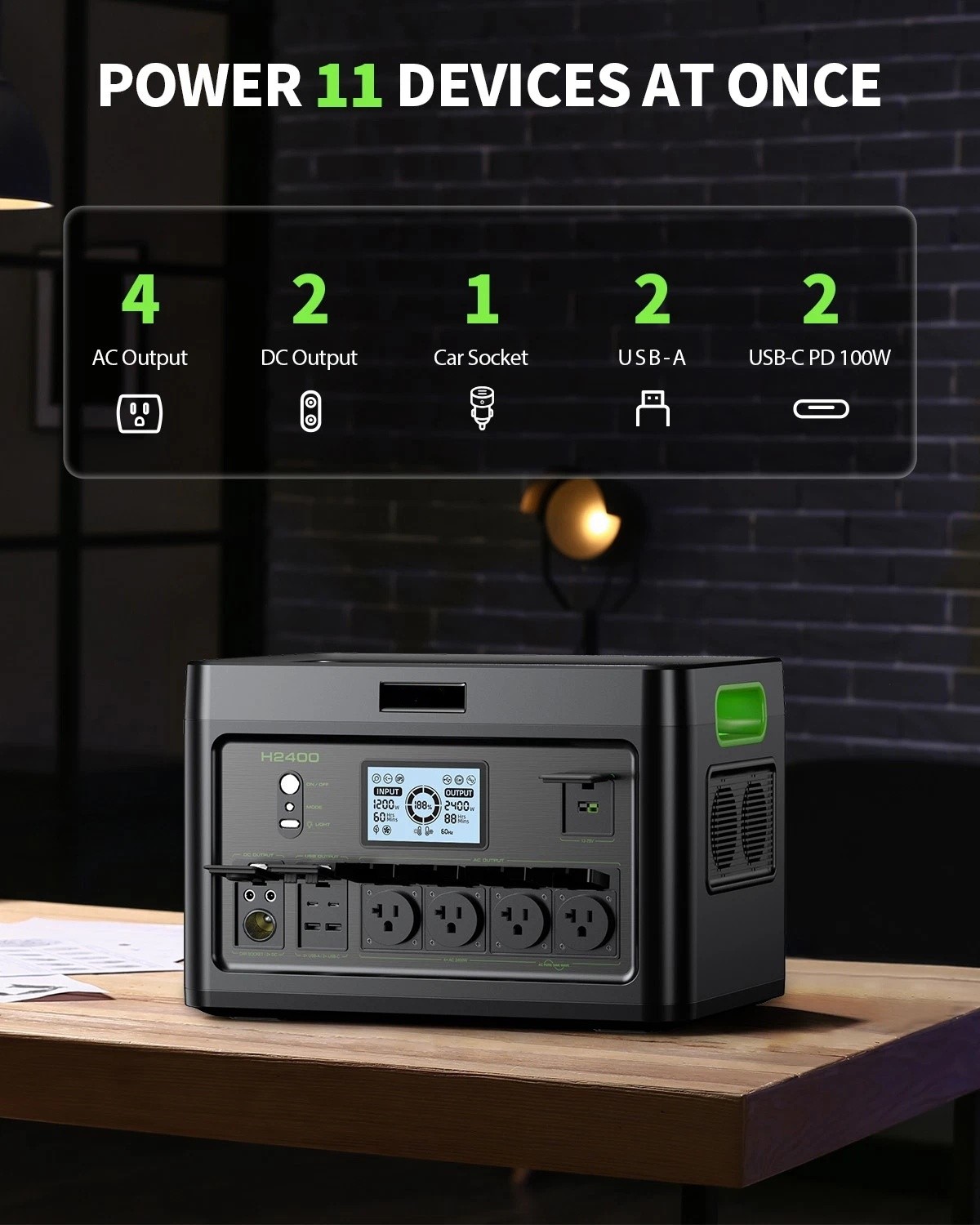 2400W Power Station Portable 1843.2Wh with AC Outlet/USB Ports/DC Ports B1