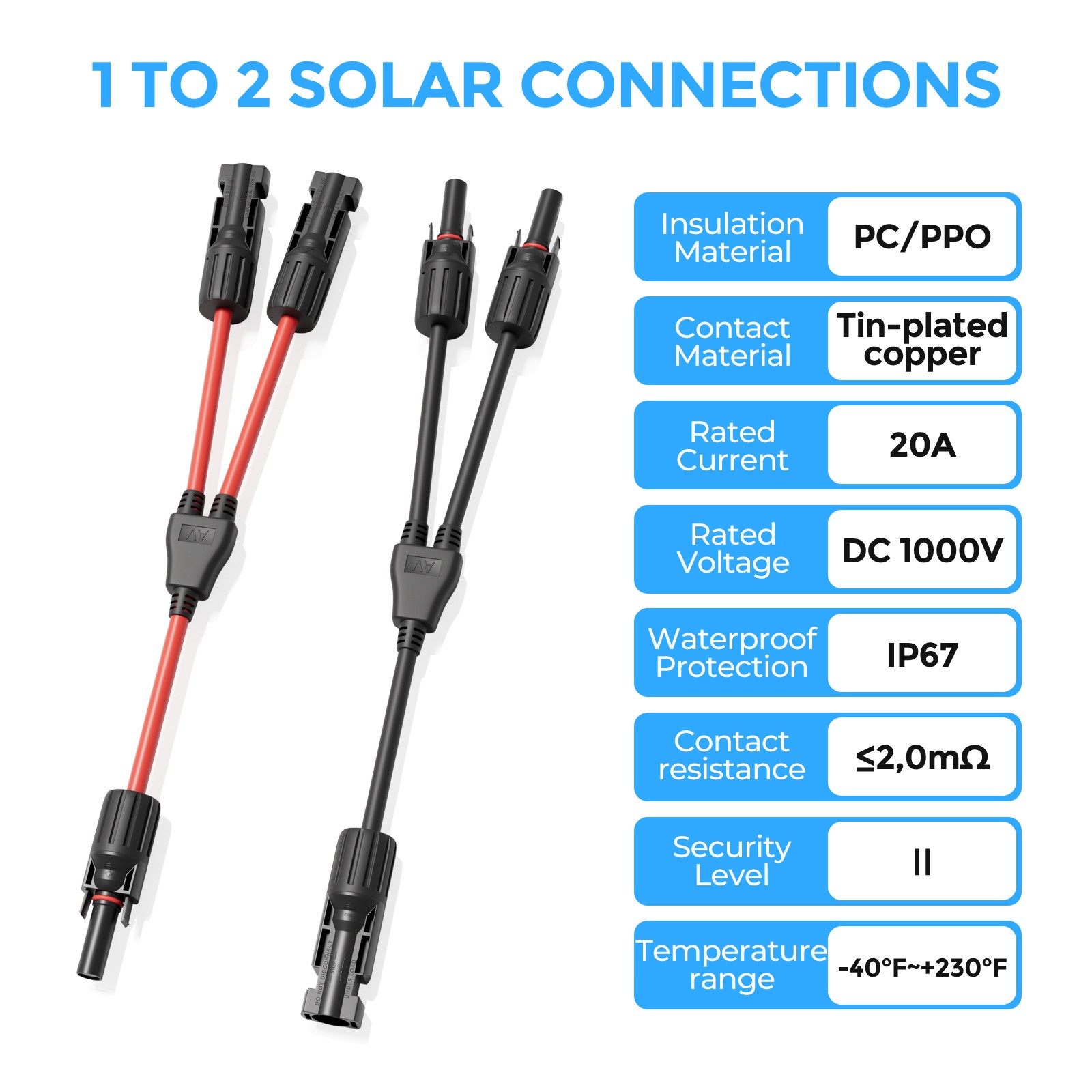 M/F Solar Panel Y Branch PV Connector Adapter Cable Connectors Extension