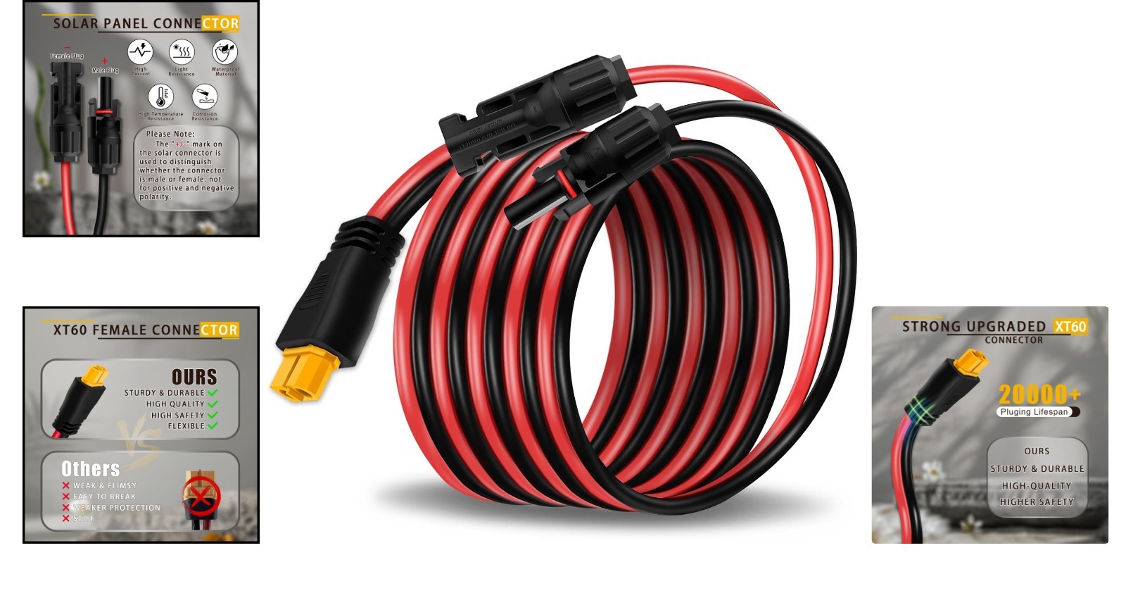 COMeap Solar Panel Cable 12AWG 10Ft 3M MC4 To XT60 For Ecoflow