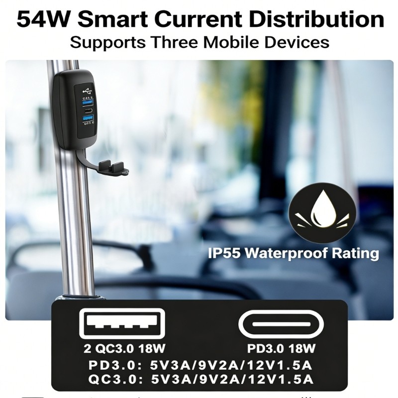 12V 24V Vehicle Chargers 3 Port RVs USB Outlet Panel QC3 0 USB And PD3 0 Type C