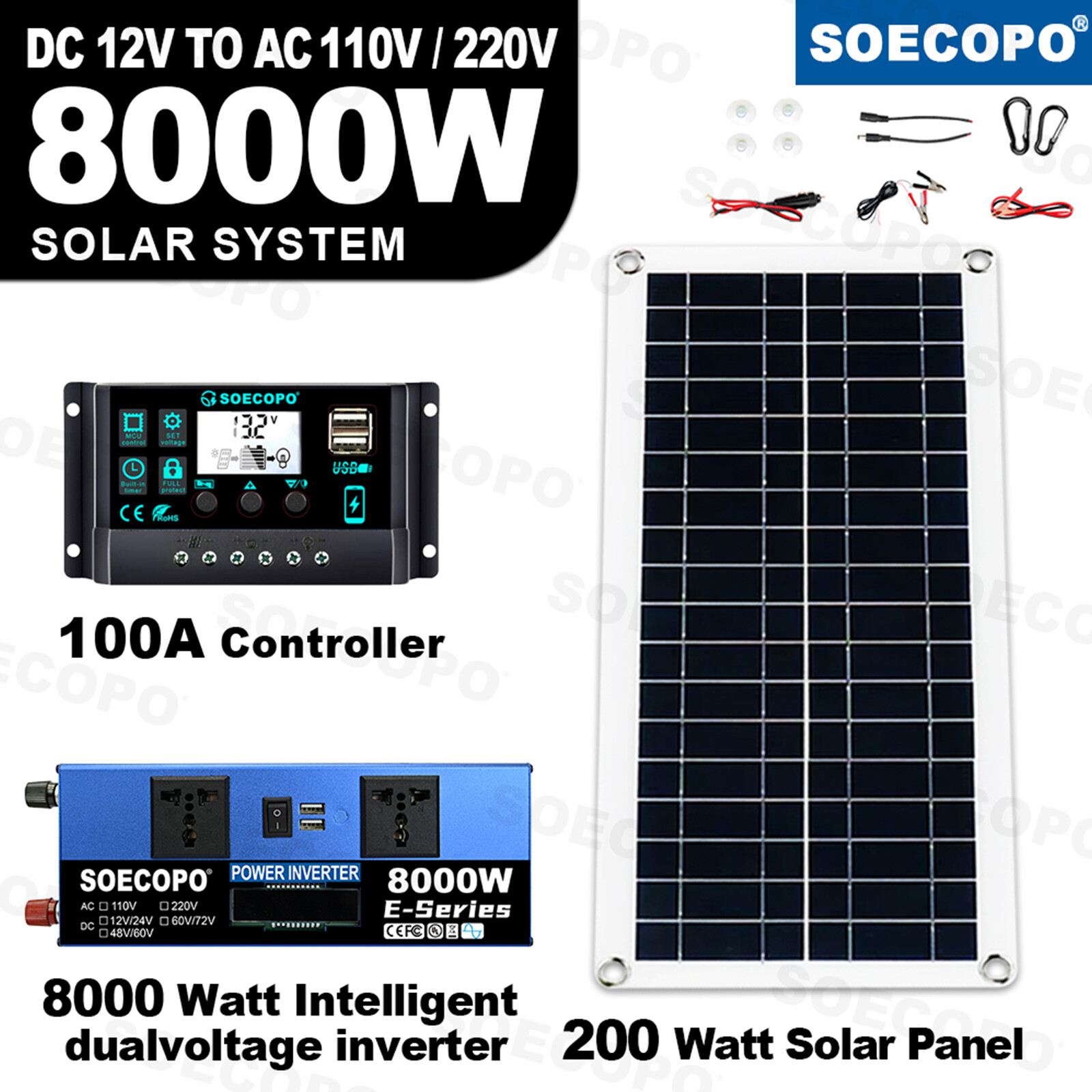 8000W Off-Grid Solar System Complete Kit Dual12V/24V To 110V/220V Inverter