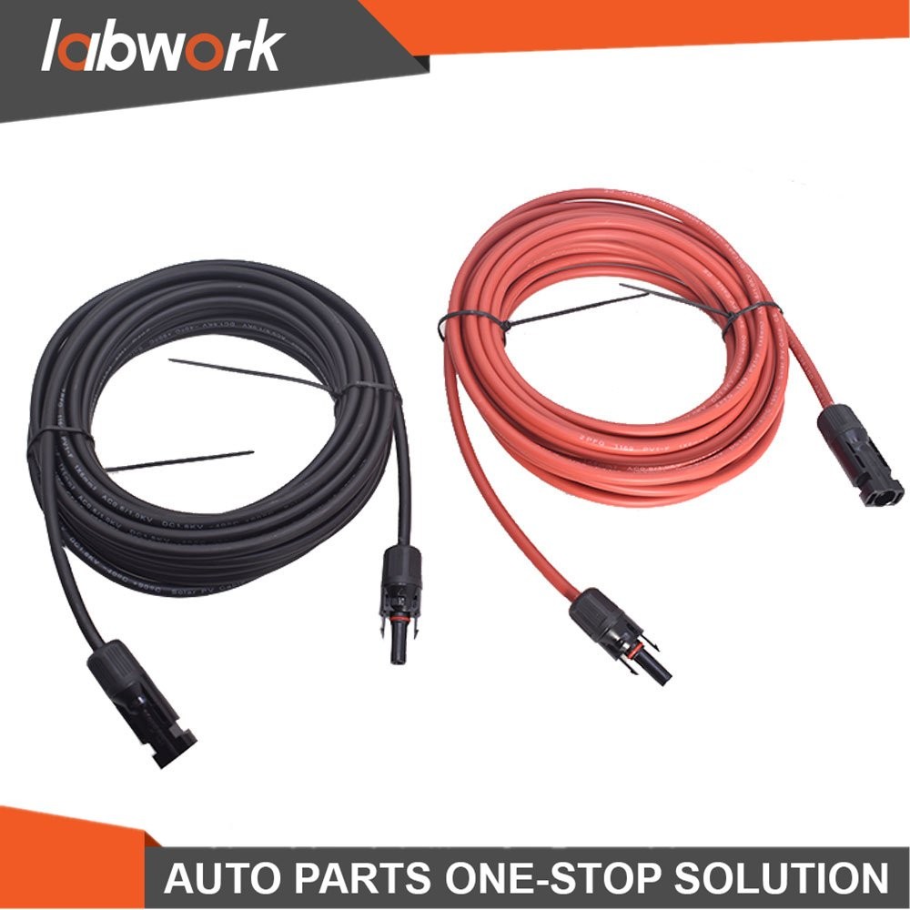 Labwork 1 Pair 25FT 10AWG Red+Black Solar Panel Extension Cable Wire Connector