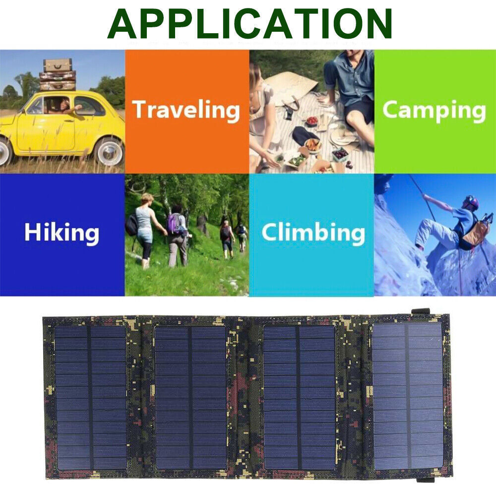 Portable USB Solar Panel Folding Power Bank Outdoor Camping Hiking Phone Charger