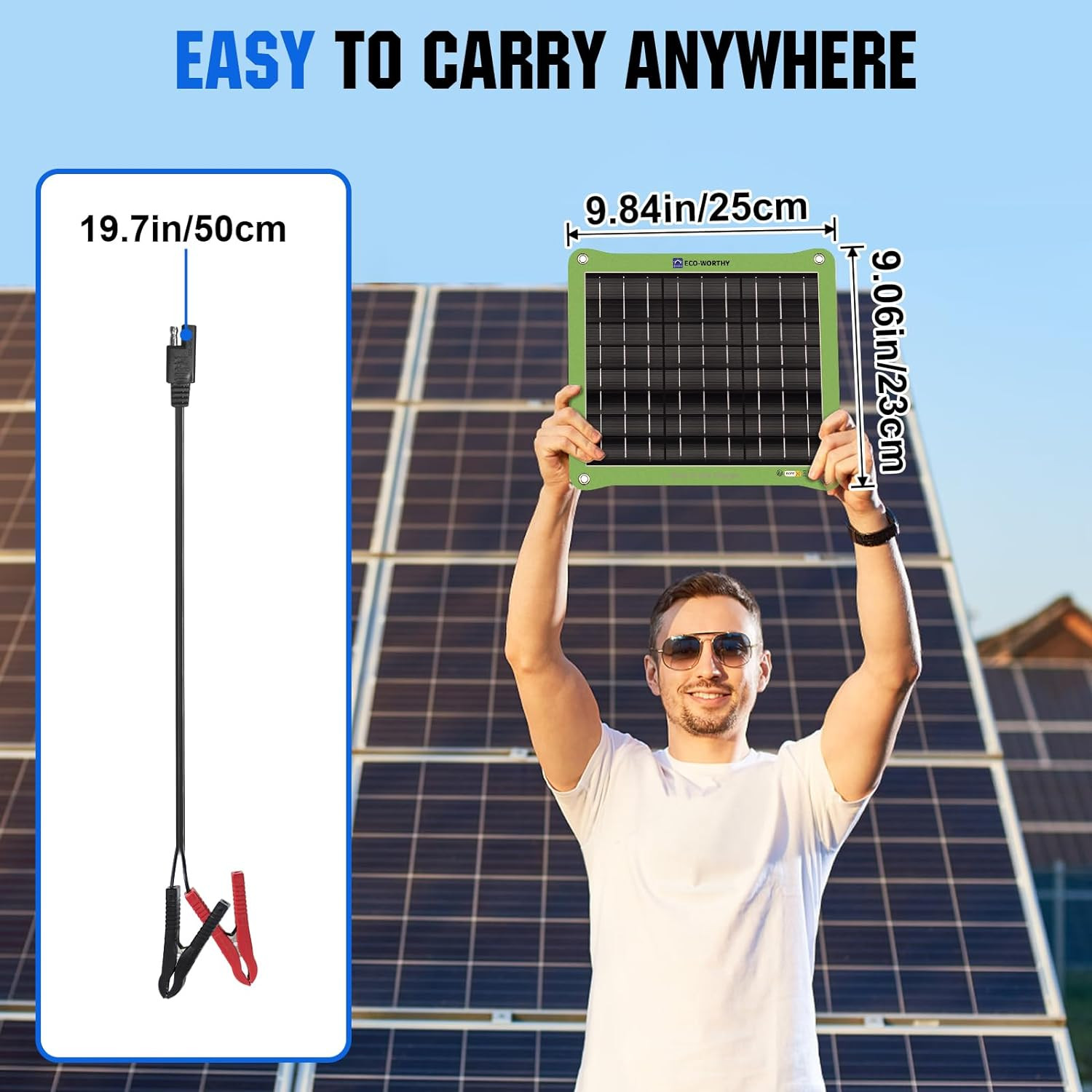 Upgraded 7.5W Solar Car Battery Charger Maintainer 12V Waterproof