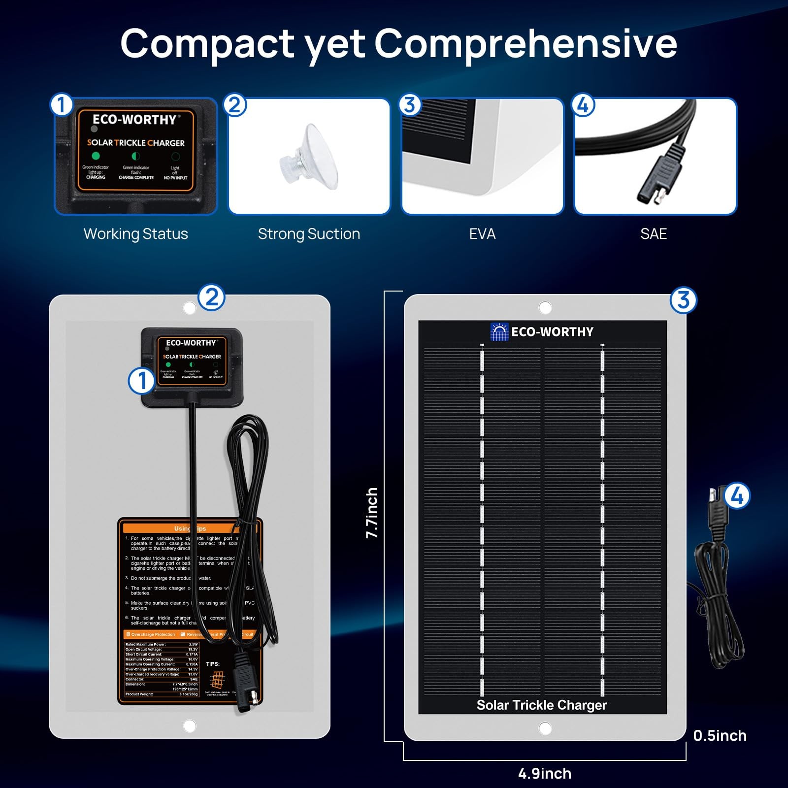 2.5W Solar Car Battery Charger Maintainer 12V Waterproof Solar Panel Portable…