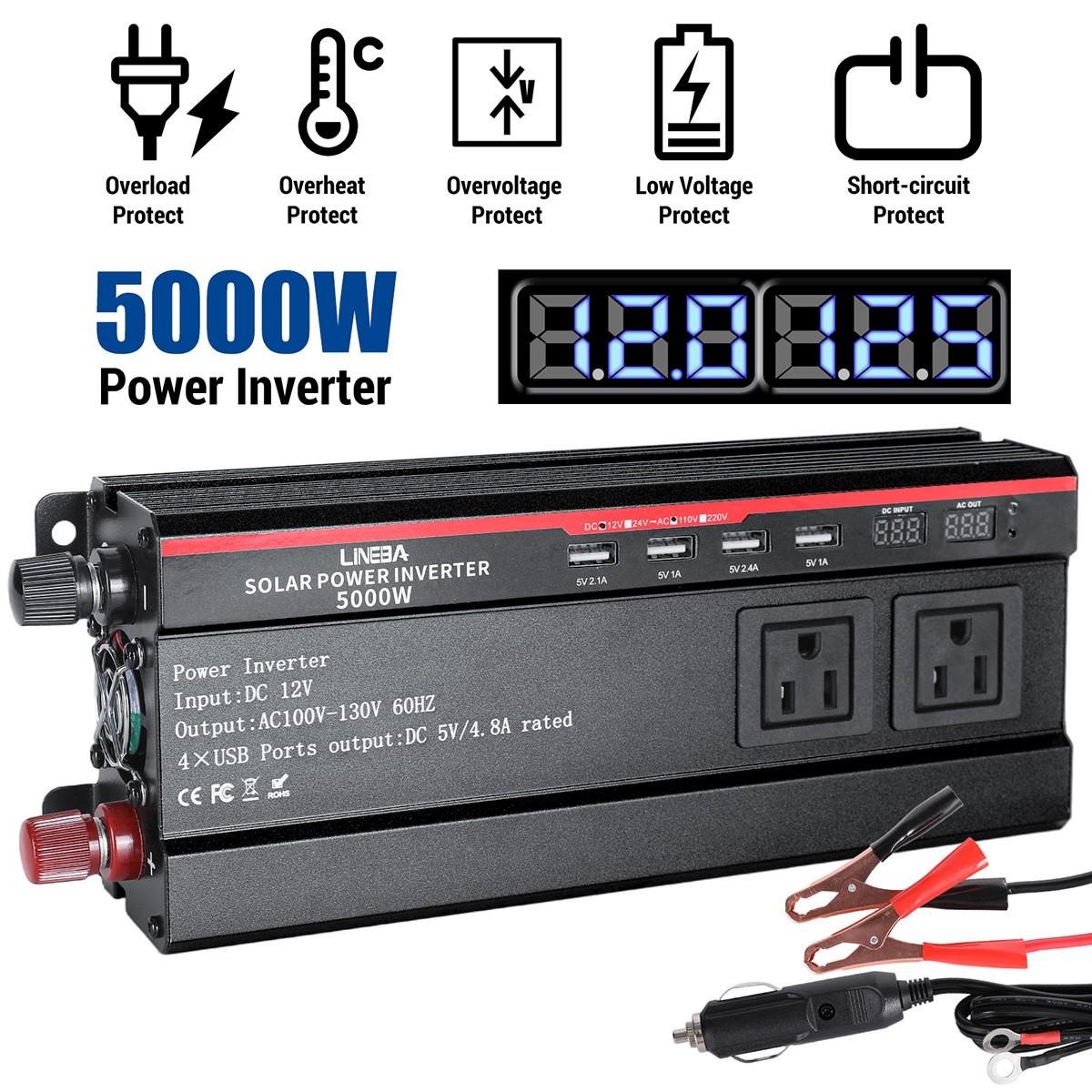 5000W 110V Power Inverter With 200W Foldable Solar Panel Solar Generator Home RV