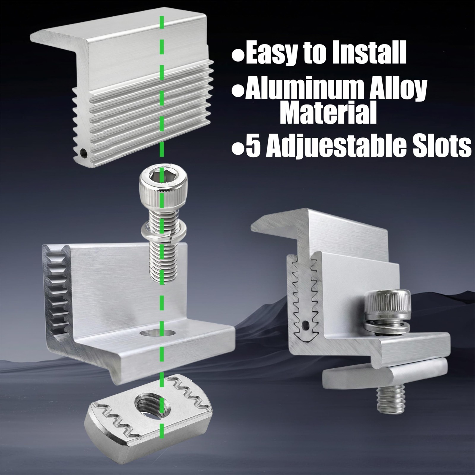 Adjustable Solar Panel End Clamps 10-Pack – Heavy-Duty Aluminum Mounting Bracket