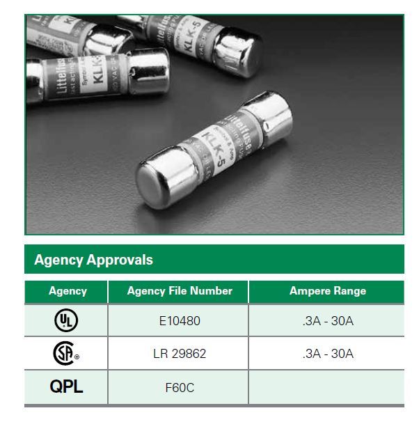 (5) QTY Littelfuse KLK 12 Amp 500VDC /600VAC (littlefuse) 10mmx38mm Midget Fuse