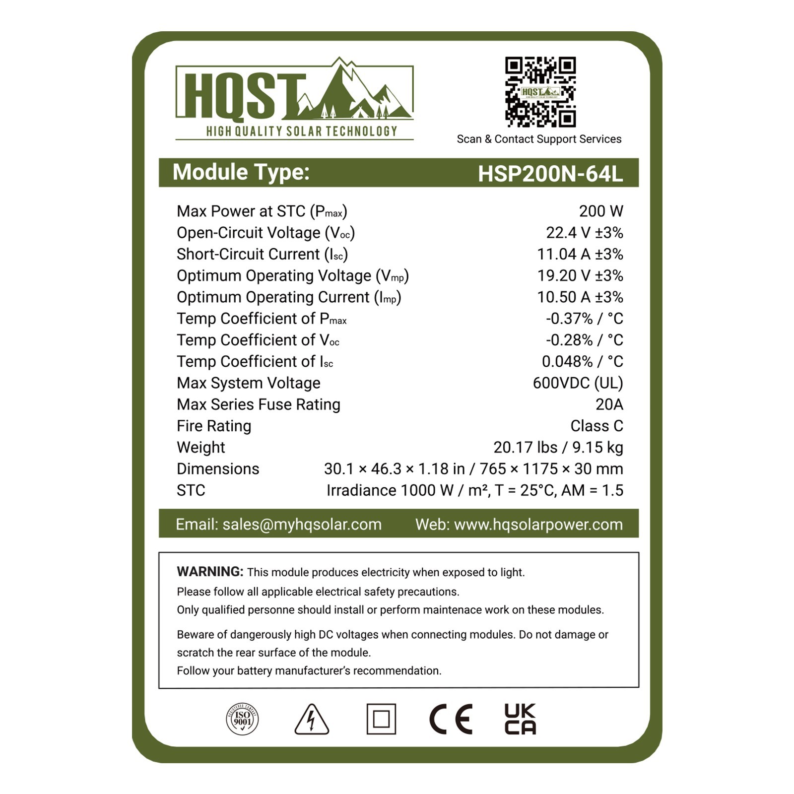 HQST Solar Panel 200 Watt 12 Volt, High-Efficiency Monocrystalline PV Module