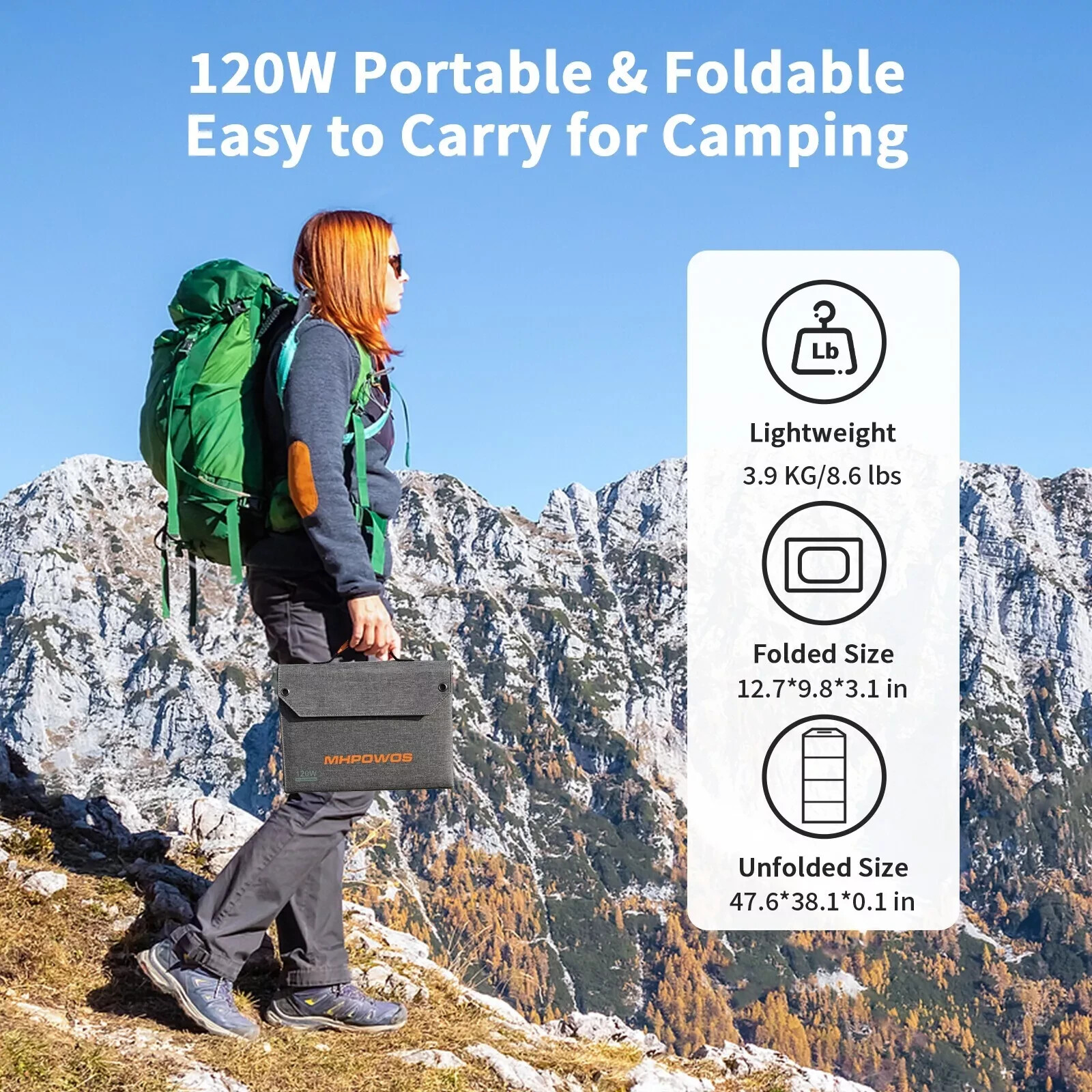 120W Camping Solar Panel UCB for BLUETTI Elite 100 V2 for Jackery Explorer 1000