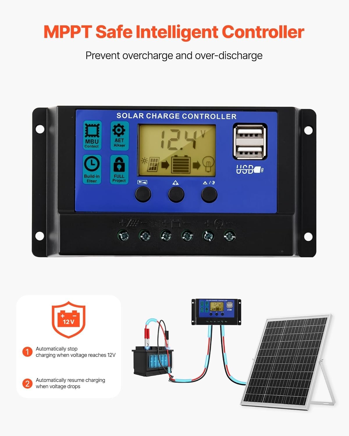 25W 12V Solar Panel Battery Charger, Solar Battery Trickle Charger Maintainer…