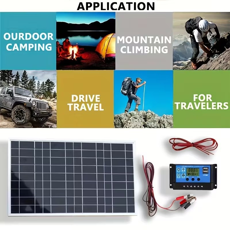 30W Solar Panel Charger 12V Solar Battery Charger 100A W/ Controller Maintainer