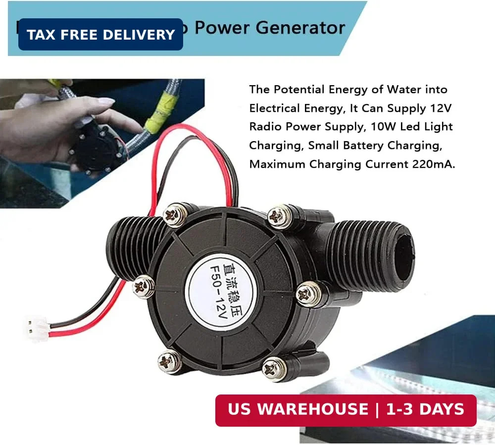 Watris Veiyi Micro HydroTurbine, Water Turbine Generator, DC 12V Hydro Power Gen