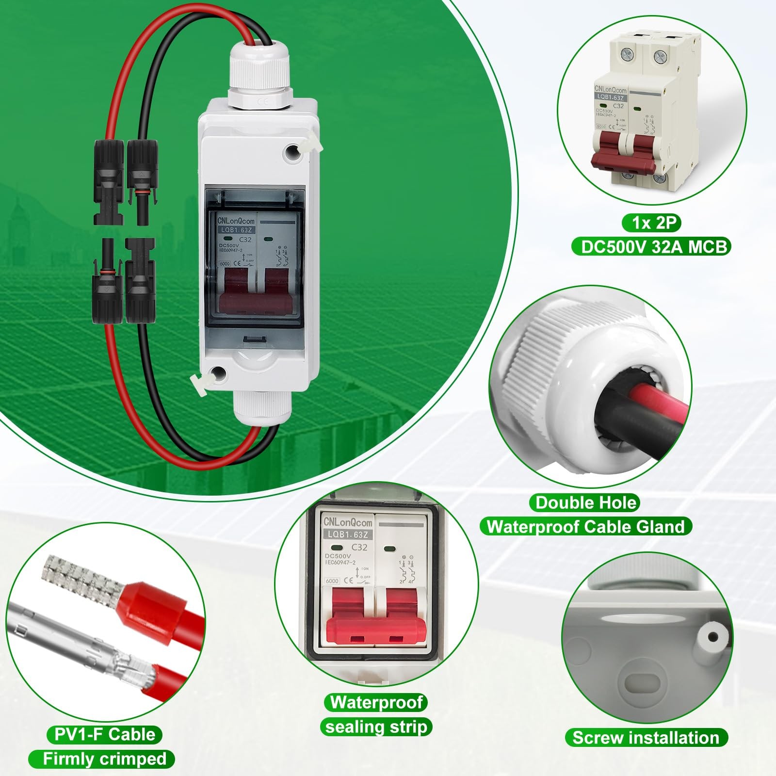 Solar Panel Disconnect Switch 32 Amp 500V DC Miniature Circuit Breaker with P…
