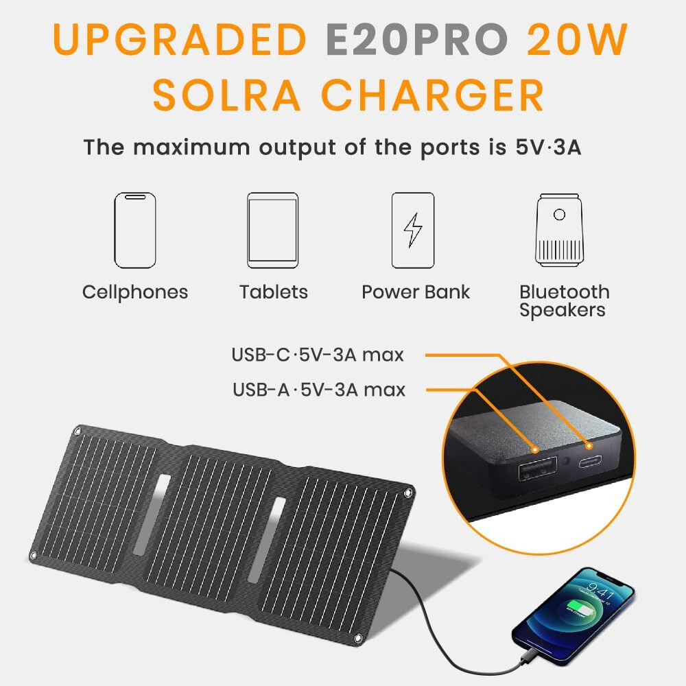 🔥20W Solar Panel Charger 5V USB-A USB-C Output Portable Foldable Small Pro💥