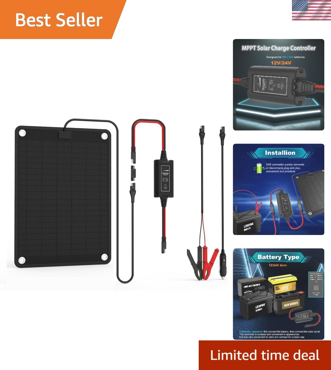 Universal 10W Solar Charger with LED Indicator – Extend Battery Life for 12V/24V