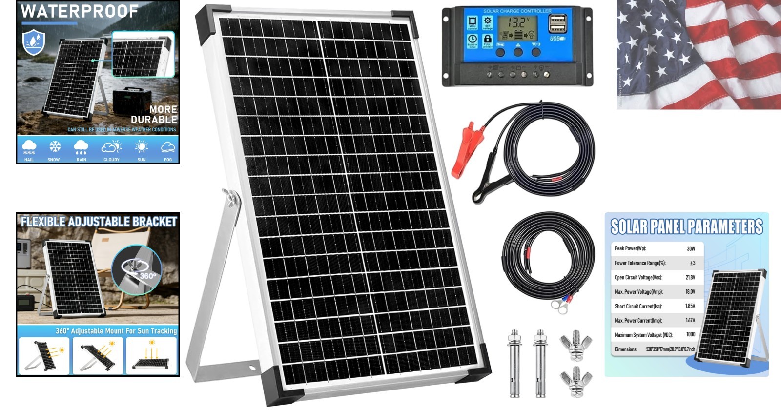 12V Solar Battery Charger 30W Solar Panel Kit | with 10A PWM Charge Controlle…