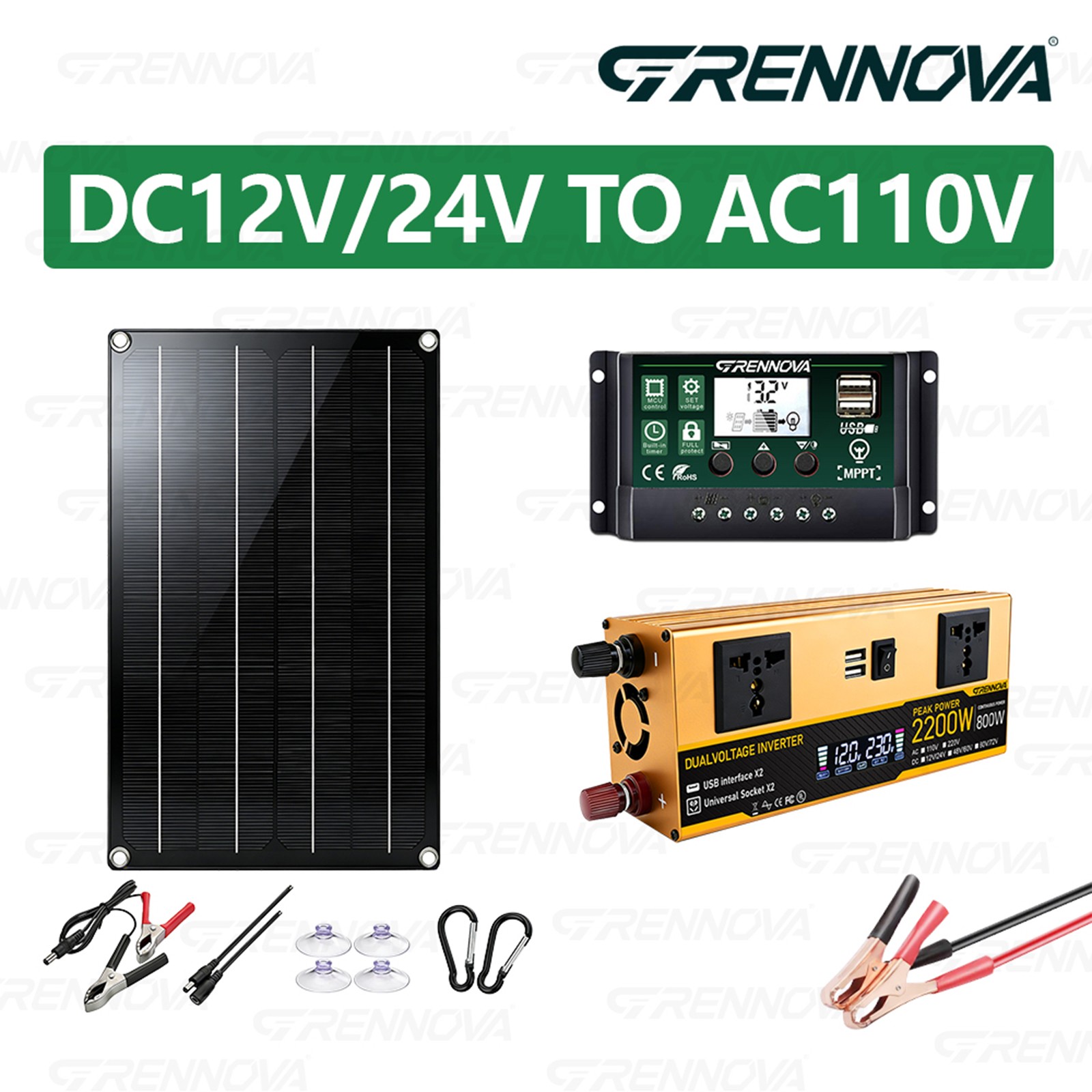 Grennova 2200W Off-Grid Solar Station 60W Panel 60A MPPT Dual Voltage Inverter