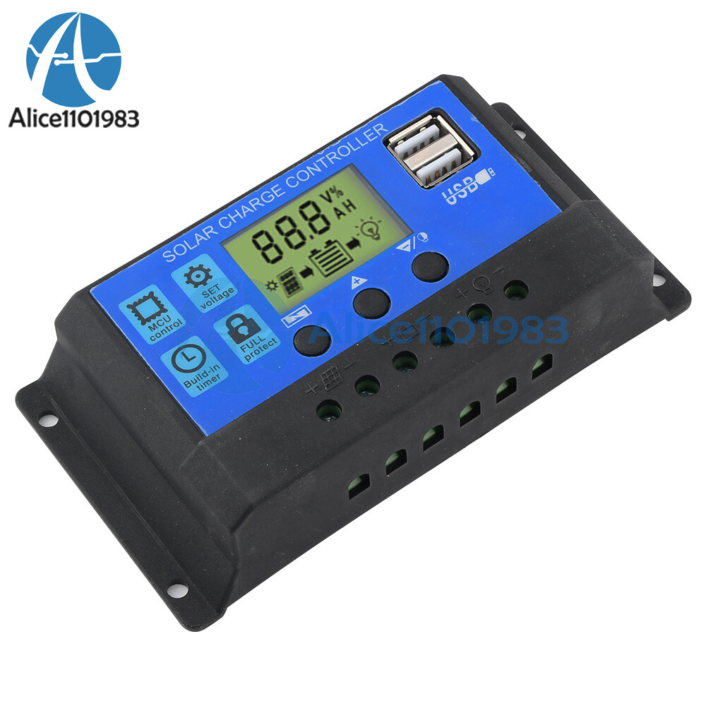 Solar Panel 12V 24V 10A 20A 30A Battery Charge Controller LCD Regulator Dual USB