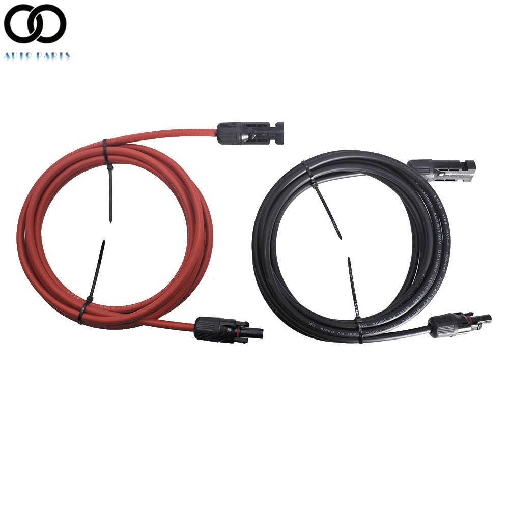 1 Pair 12/10 AWG Black + Red Solar Panel Extension Cable Wire Connector