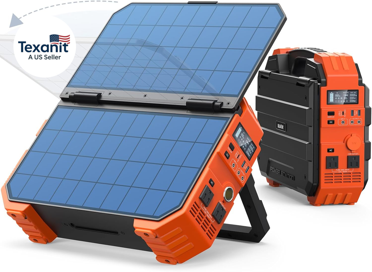 Portable Power Station 1600W (Peak 3200W), Built-In Solar Panel, 1024Wh Lifepo4
