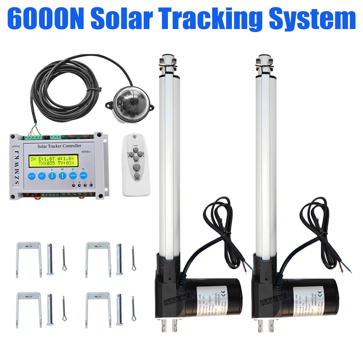 Complete 6000N 12″ Dual Axis Solar Tracking System LCD Solar Panel Tracker Kits