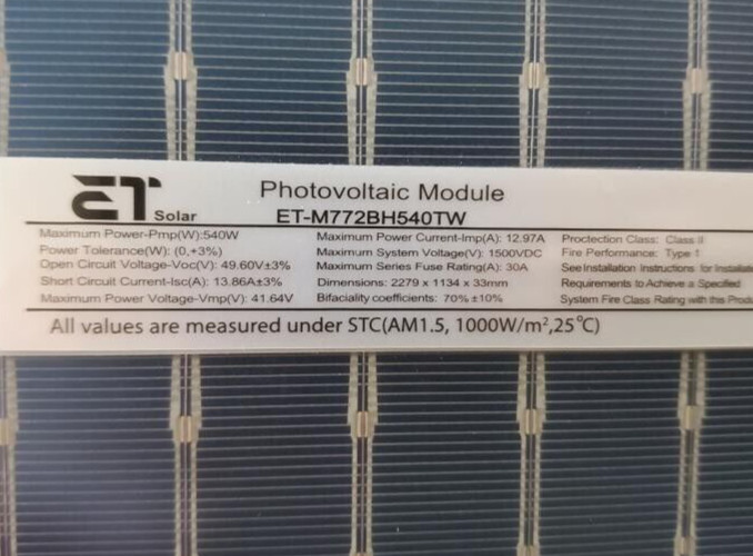 NEW ET SOLAR ET-M772BH540TW PERC BIFACIAL SOLAR PANELS 540 WATT 144 CELL MC4