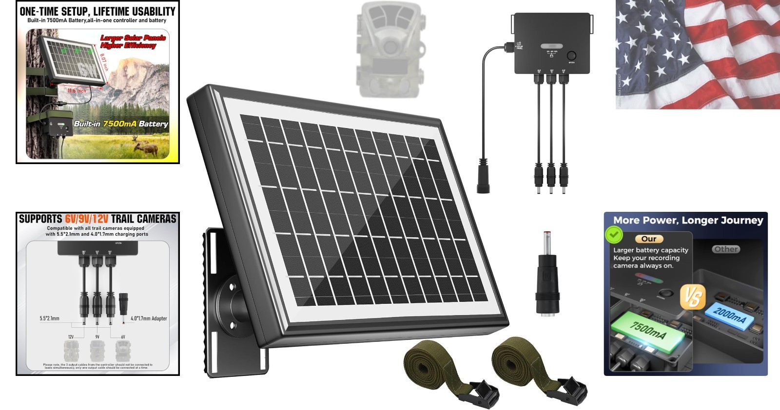 Solar Panel for Trail Camera 6W Solar Charger 7500mAh Battery | 7500mAh Built…