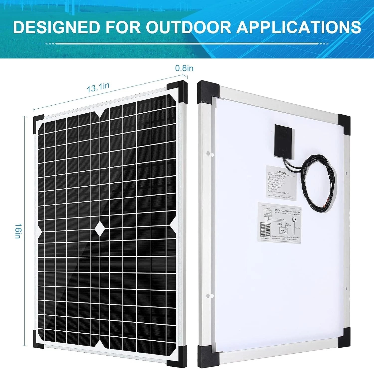 20W 12V Monocrystalline Solar Panel Kit with Charge Controller & Cables for R…