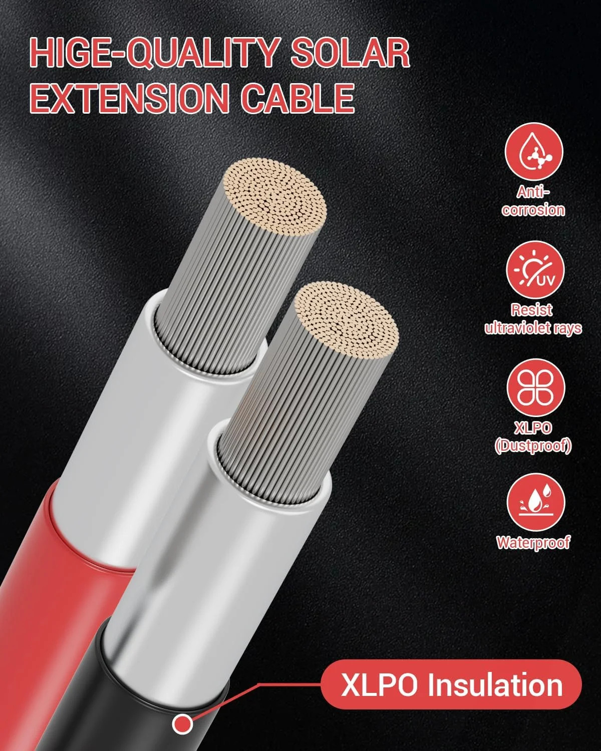10AWG Solar Extension Cable 30FT, Solar Panel Wire, 10 Gauge Tinned Copper PV Wi