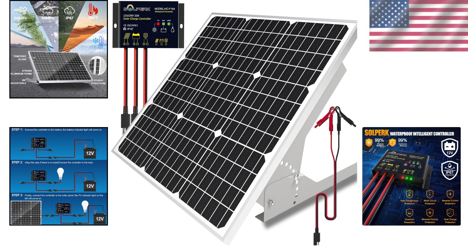 Versatile 50W Solar Panel with Waterproof Controller for Outdoor Adventures