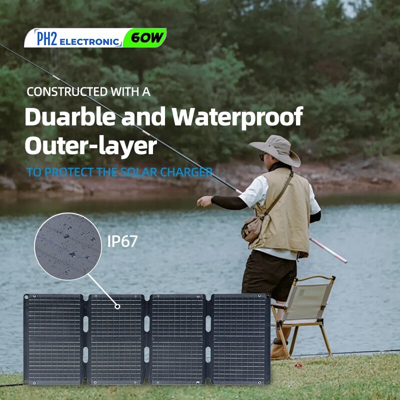 60w Portable Foldable Solar Panel Kit (18V,10.5x16inch,4lb),Solar Controller