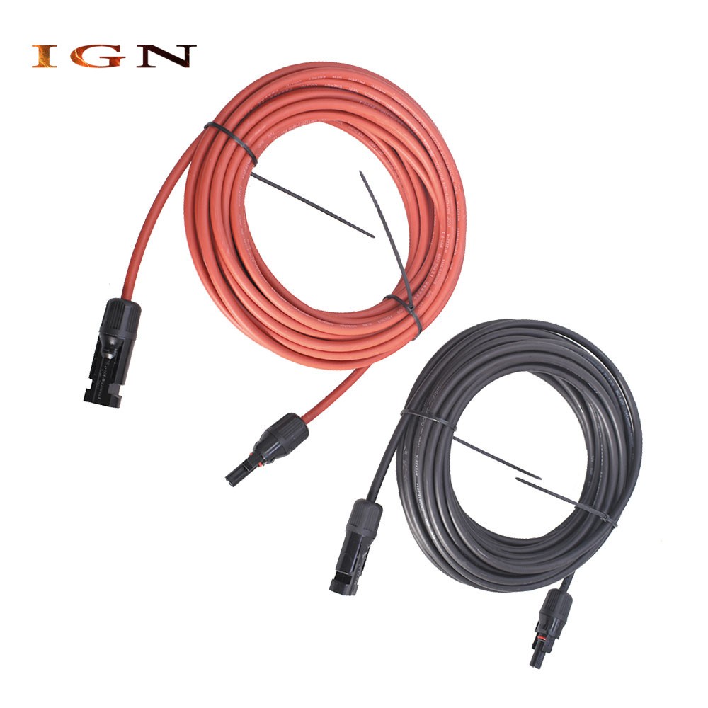 20ft 4mm²/12AWG Solar Panel Extension Cable Wire Connector 1 Pair Black+Red