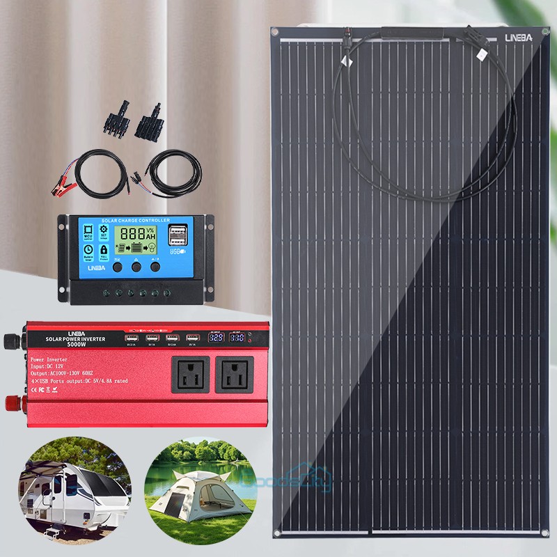 INVERTER 5000W Watt & Mono Solar Panel 12V Battery Charger Home Boat RV Off Grid