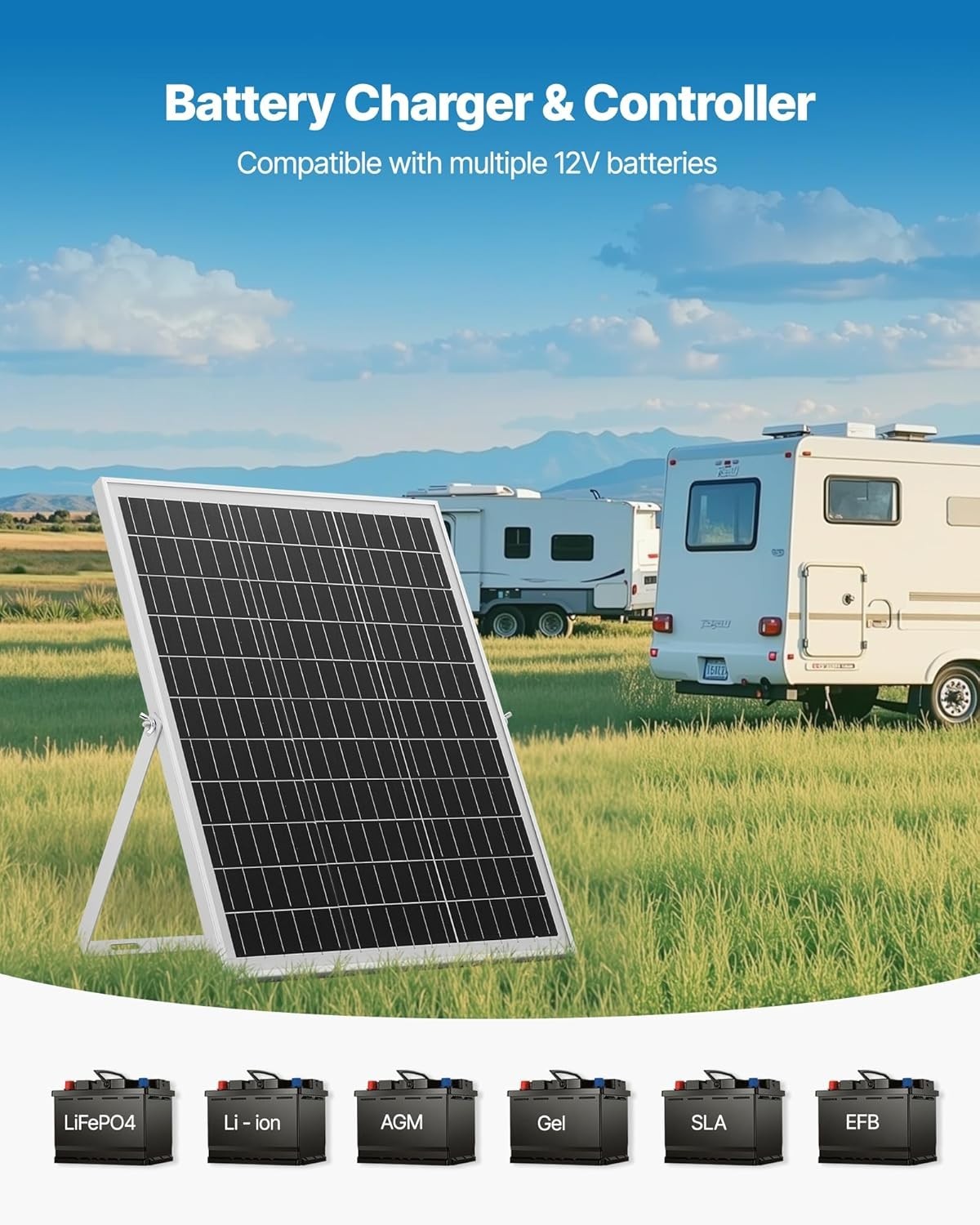25W 12V Solar Panel Battery Charger, Solar Battery Trickle Charger Maintainer…