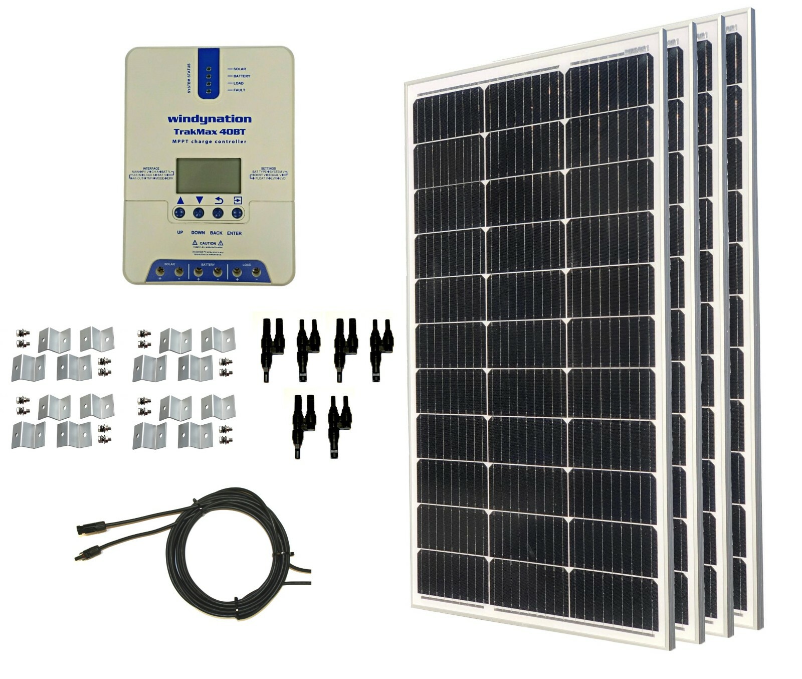 WindyNation 400W Monocrystalline Solar Panel Kits w/ MPPT 40A Charge Controller