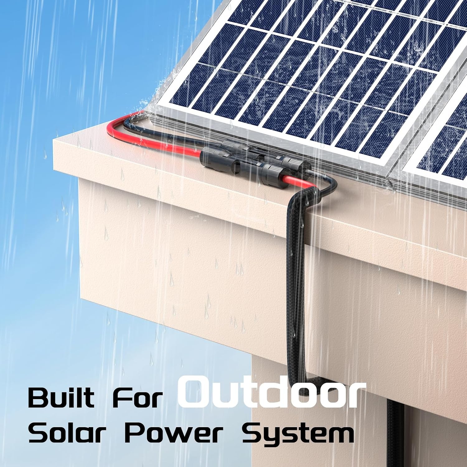 10FT Twin Wire Solar Panel Extension Cable 10 Gauge PV Wire W/ IP68 Female &