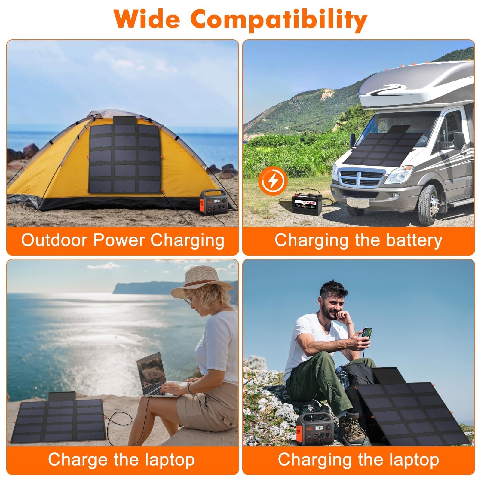 100W Portable Foldable Solar Panel Charger – QC3.0 USB-A & Type-C, Waterproof fo
