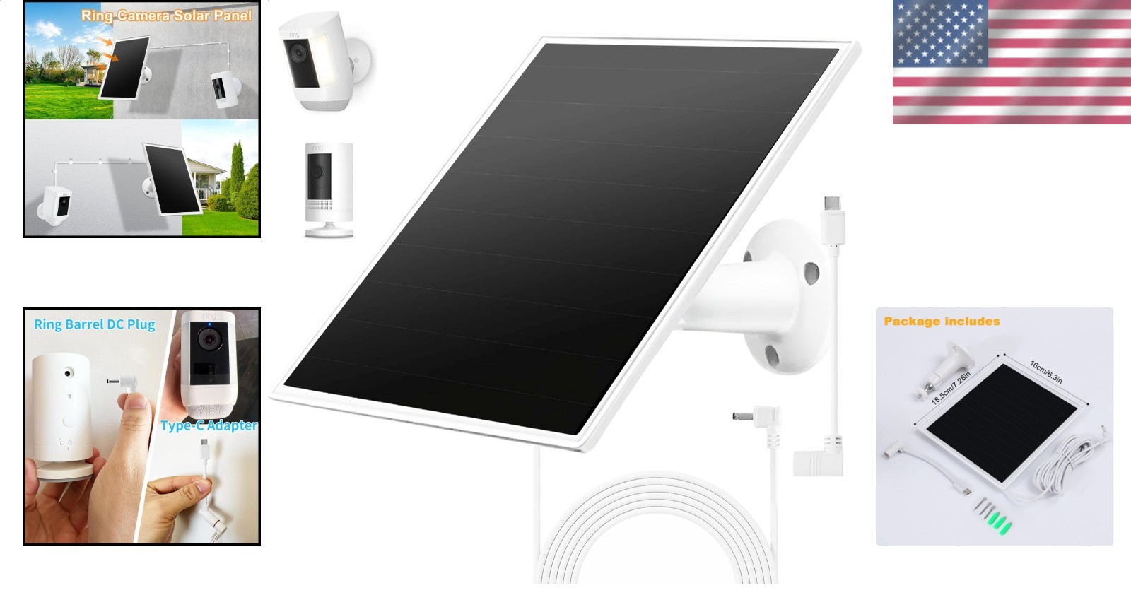 Ring Camera Solar Panel Charger, Fast Charging for Spotlight Plus Pro Battery