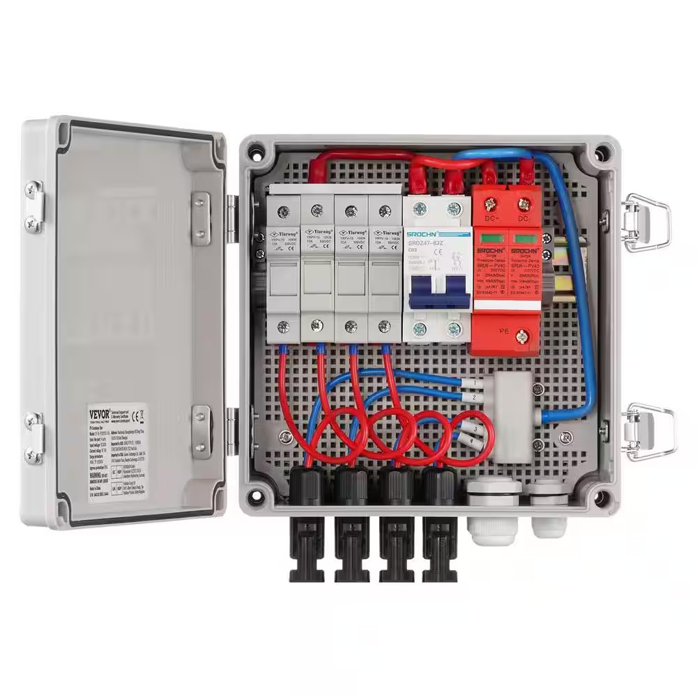 4 String 10 Amp Solar PV Combiner Box ABS Case with IP65 Weather Protection for