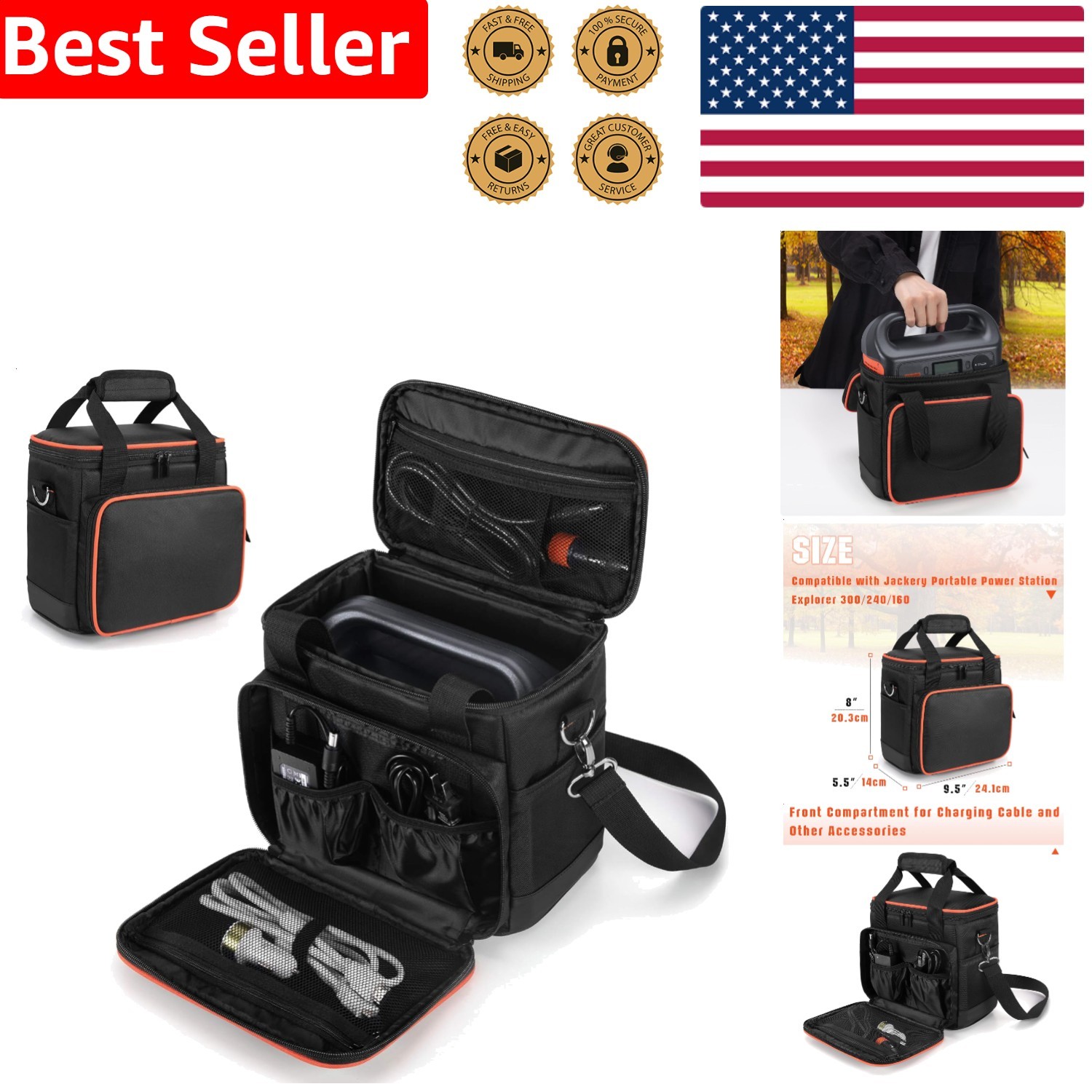 Black Nylon Travel Bag for Jackery Explorer Power Stations, Accessories