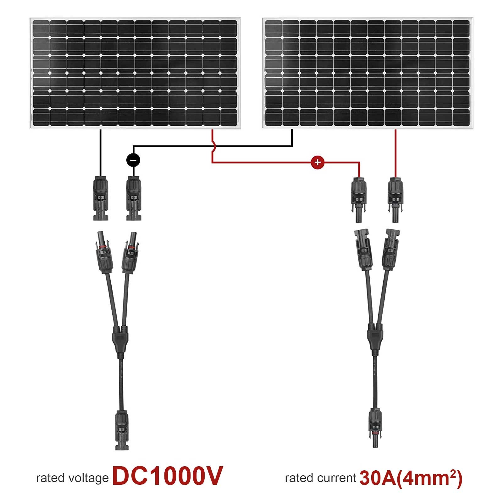 1 Pair 2 Y Branch Solar Wiring Connector Solar Cable Combiner Box Cable 12AWG