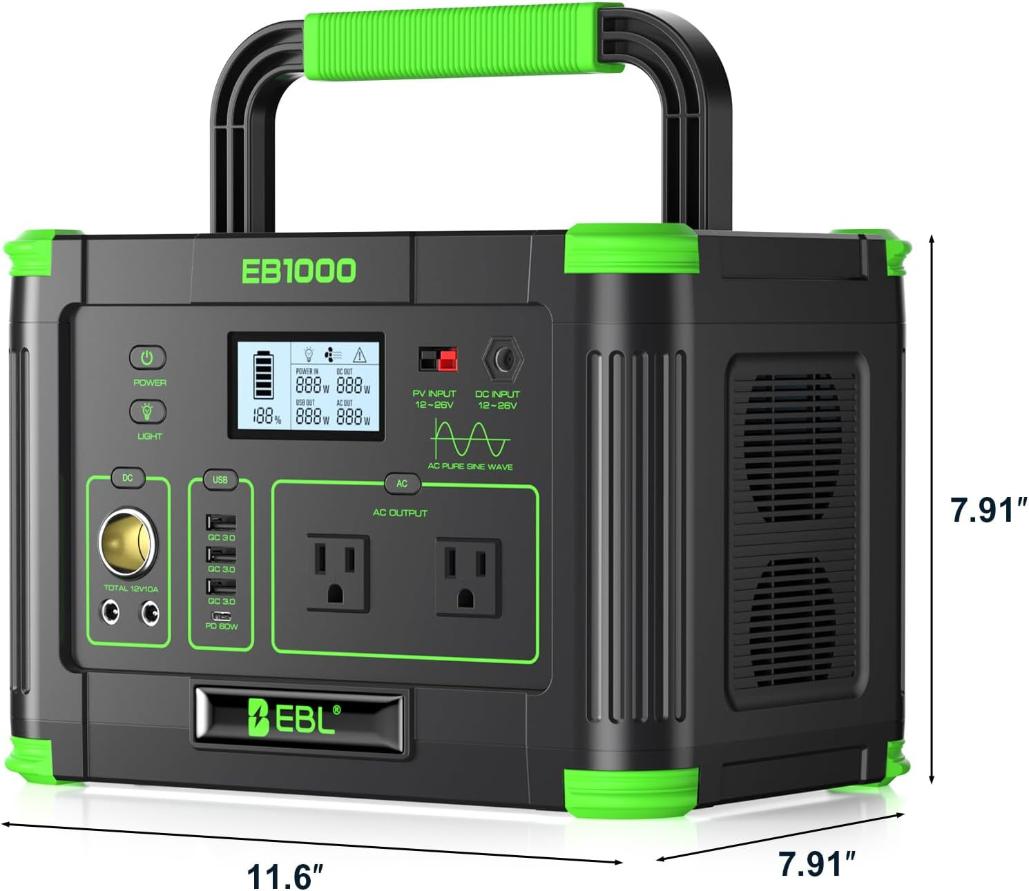 Portable Power Station 1000W Solar Generator 999Wh Fast Charging Backup Battery