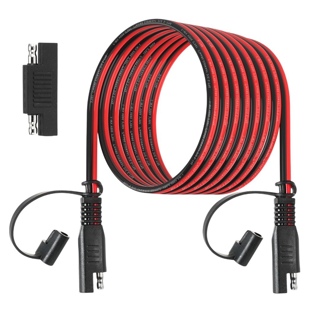 12FT 14AWG SAE Extension Cable with Polarity Reverse Adapter for Solar Panel RV